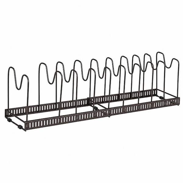 Bronze Expandable Standing Pot Rack with 10-Adjustable Compartment for Kitchen Cookware and Pot Lid Storage