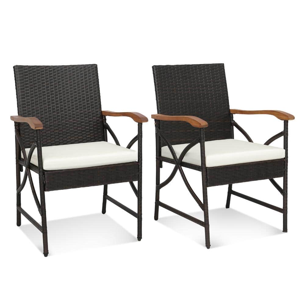Outdoor Wicker Patio Dining Chairs Set of 2 with Cushions PE Rattan price history on PriceWatchPro