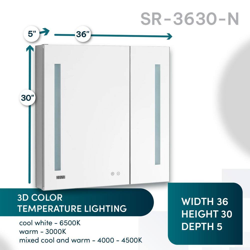 Signature Royale 36"x30" Modern LED Lighted Medicine Cabinet with Defogger