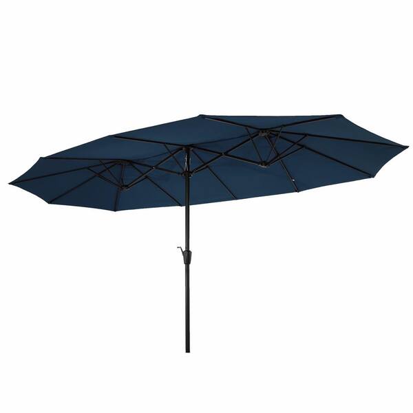 DIRECT WICKER Gleaming 15 ft. x 9 ft. Steel Market Double-Sided Rectangular Patio Umbrella in Blue