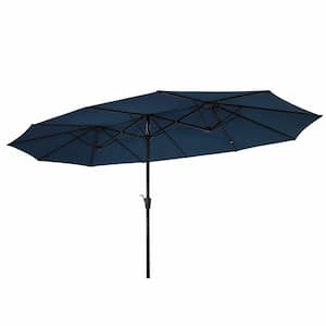 15 ft. x 9 ft. Large Double-Sided Rectangular Outdoor Patio Market Umbrella in Navy Blue