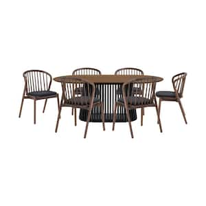 Pasadena Echo 7-Piece Oval Walnut Wood Top Dining Room Set Seats 6