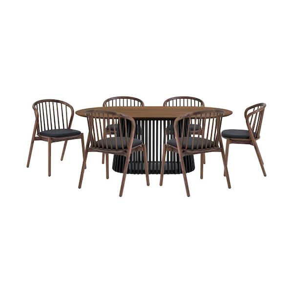 Armen Living Pasadena Echo 7-Piece Oval Walnut Wood Top Dining Room Set Seats 6