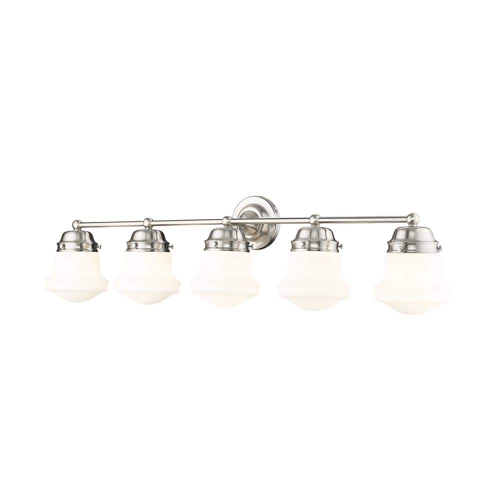 Vaughn 40.75 in. 5-Light Brushed Nickel Vanity-Light with Matte Opal Glass 