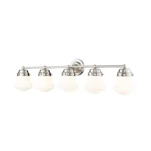 Vaughn 40.75 in. 5-Light Brushed Nickel Vanity-Light with Matte Opal Glass Shade with No Bulbs Included