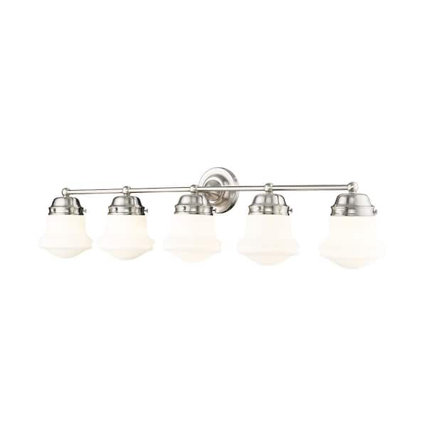 Unbranded Vaughn 40.75 in. 5-Light Brushed Nickel Vanity-Light with Matte Opal Glass Shade with No Bulbs Included
