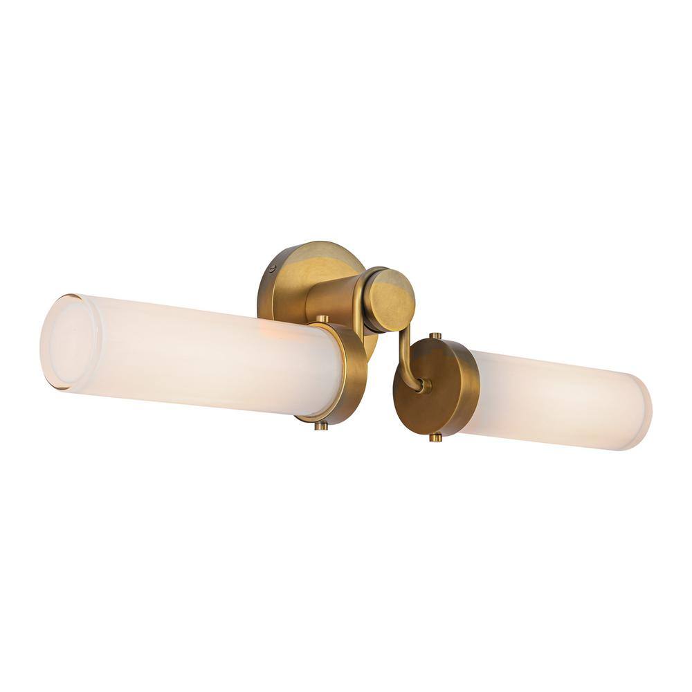 Vintage Brass and Opal Glass 2-Light Vanity Fixture