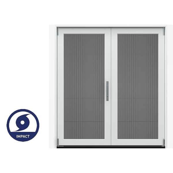 72 in. x 80 in. F4500 Left-Hand Primed Fiberglass 2-Panel Folding Patio Door w/Low-E Impact Glass, Steel Handle, Screen