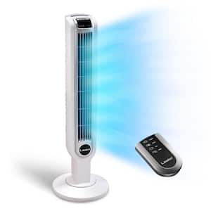 36 in. 3 Speed White Oscillating Tower Fan with Programmable Timer and Remote Control