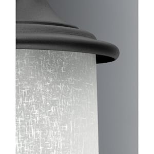 Essential Collection 1-Light Textured Black White Linen Glass Craftsman Outdoor Small Wall Lantern Light