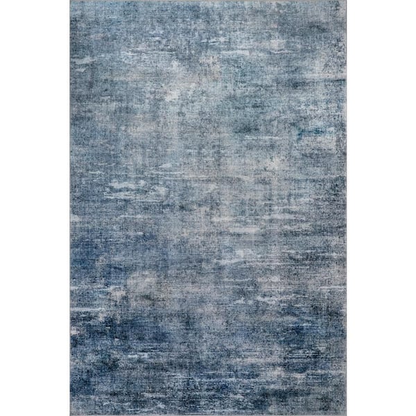 Peggy Abstract Spill Proof Washable Blue 3 ft. x 5 ft. Indoor Area Rug