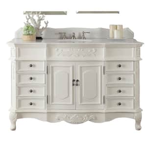 Morton 56 in.W x 22 in. D x 36 in. H Single Sink Bathroom Vanity in Antique White with White Marble Top
