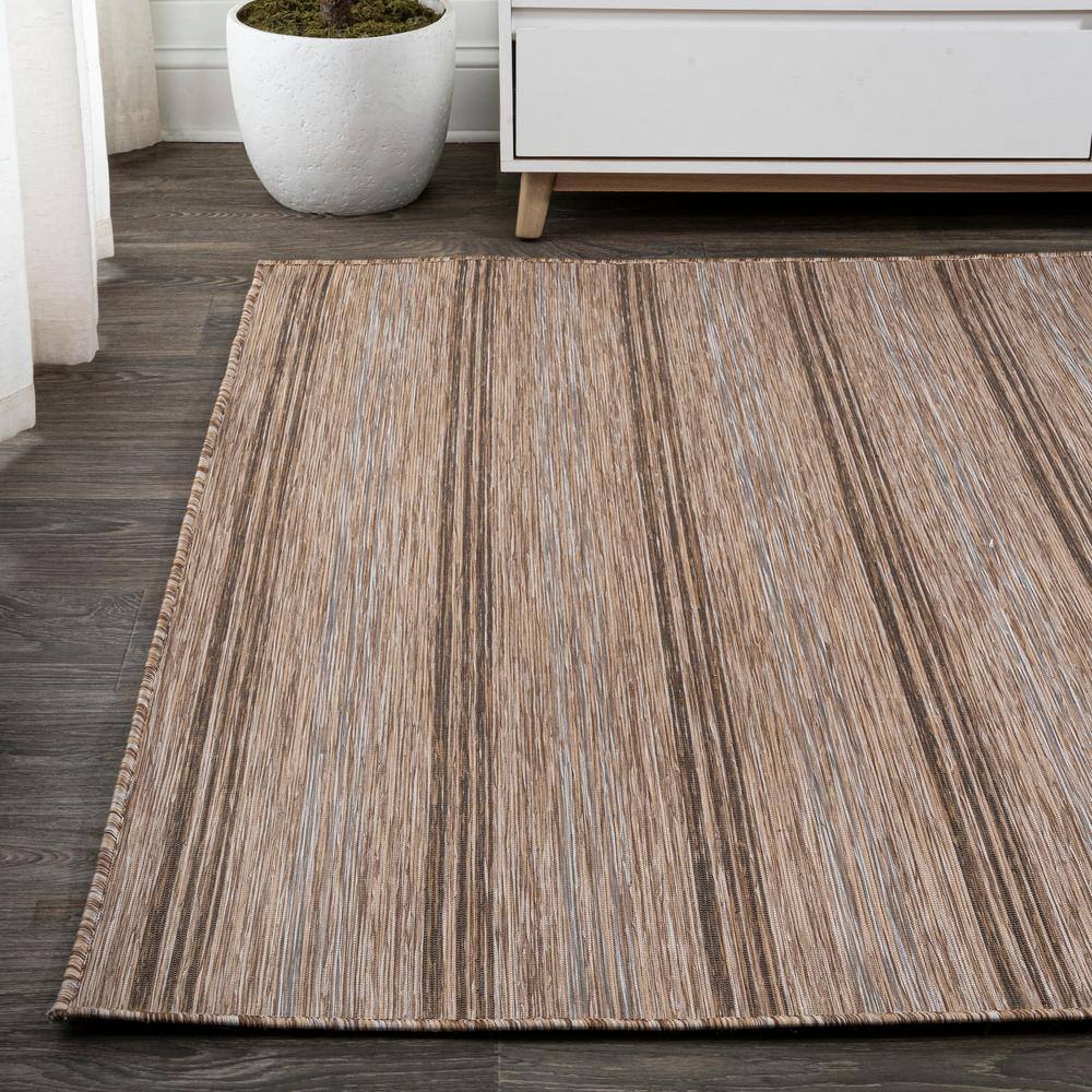 Mid-Century Jute-Brown Stripe Flat-Weave 5'x8' Synthetic Rug