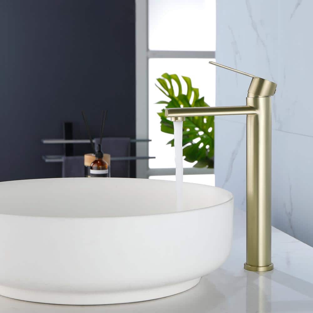 Brushed Gold Single Handle Tall Vessel Sink Faucet