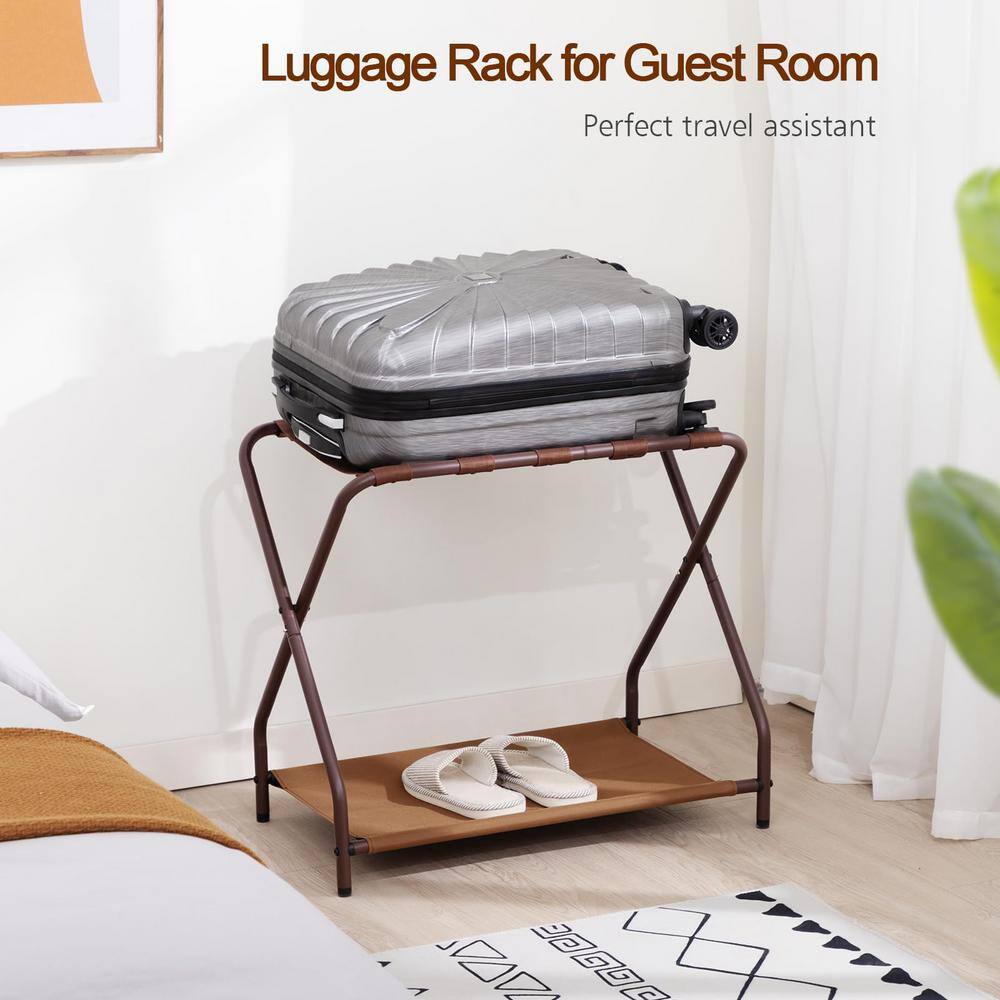 Bronze Foldable Luggage Rack with Storage Shelf, Set of 2