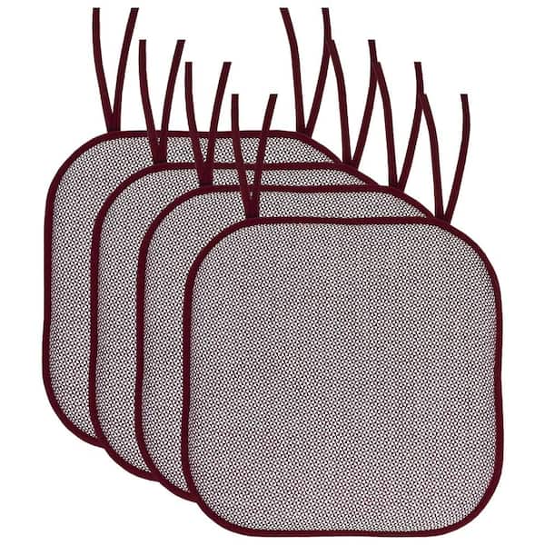 Sweet Home Collection Cameron Square Memory Foam 16 in.x16 in. Non-Slip Back, Chair Cushion with Ties (4-Pack), Wine/White
