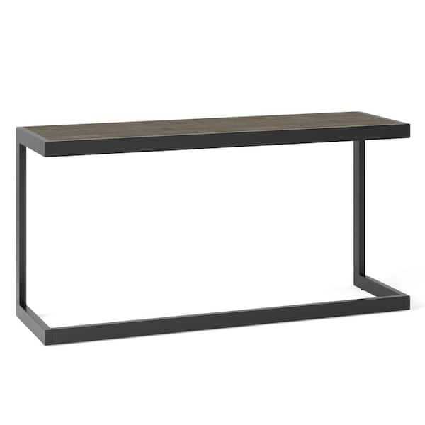 Simpli Home Erina Solid Acacia Wood and Metal 52 in. Wide Industrial Console Sofa Table in Distressed Grey