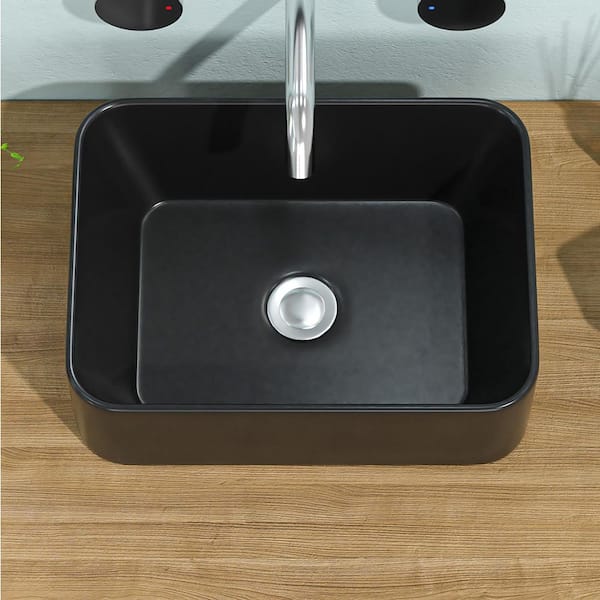 16 in. Vessel Rectangular Bathroom Sink in Matte Black Ceramic