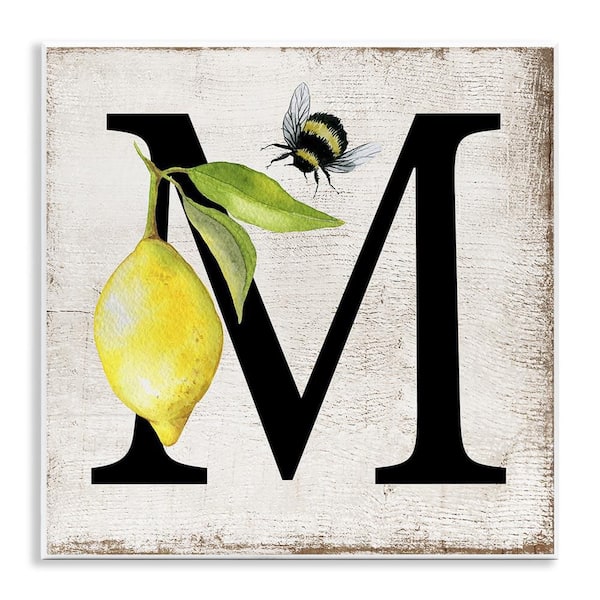 Stupell Industries Lemon and Bee M Letter by Creatif Belle Unframed Animal Graphic Art Print 12 in. x 12 in.