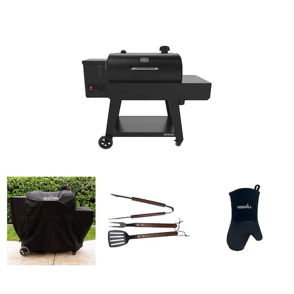 Oakford 1000 Wifi Pellet Grill Smoker, Grill Cover, Grill Tool Set (3-Piece) and Silicone Grill Mitt Combo