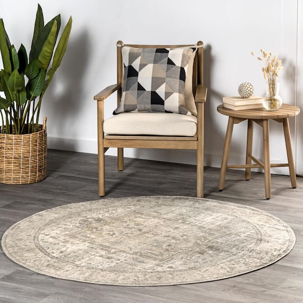 Ehtel Medallion Fringe Silver 8 ft. Indoor Round Rug
