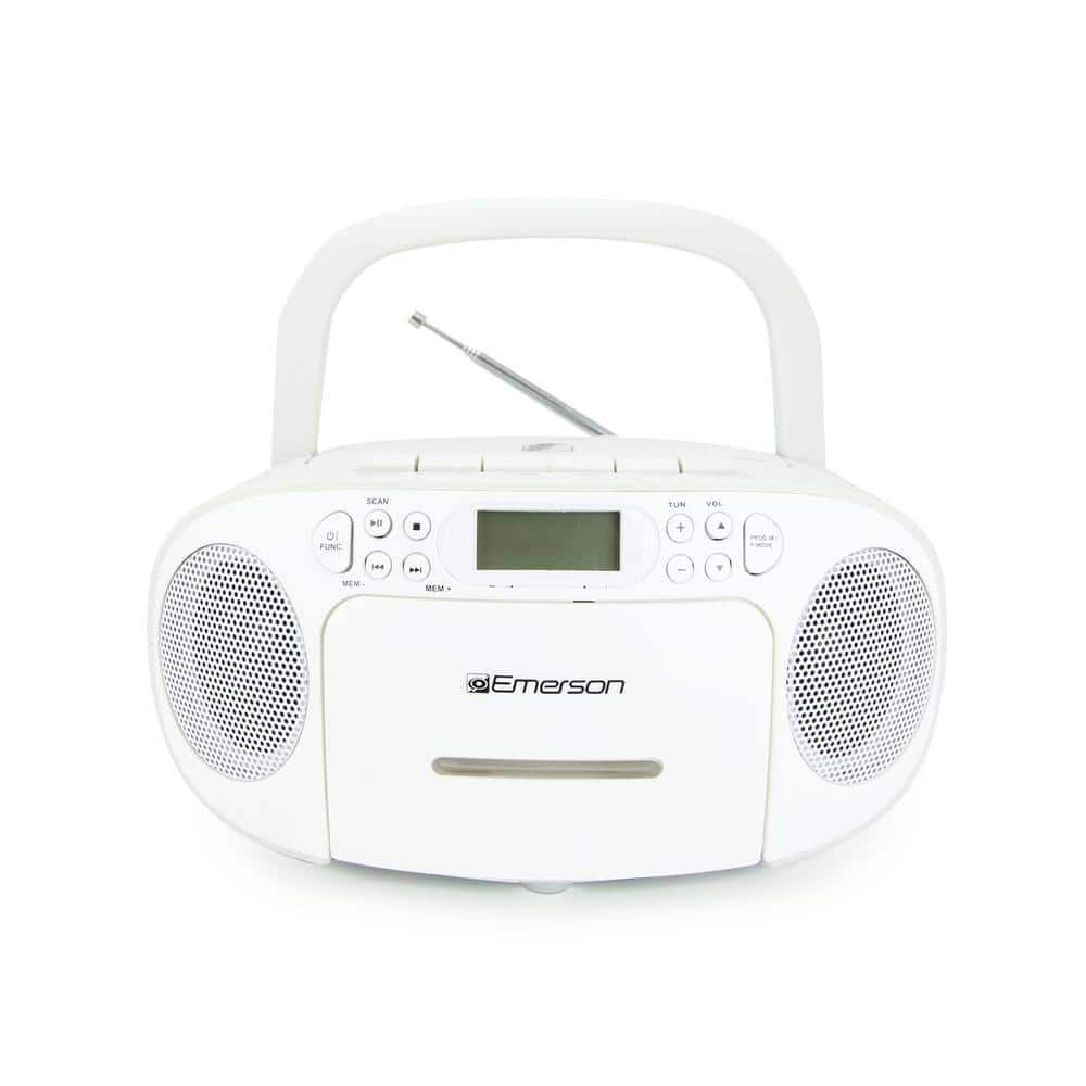 Emerson Portable CD and Cassette Boombox with AM/FM Radio, White (EPB-3003 White)