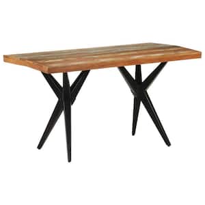 55.1 in. L x27.6 in. W x29.9 in. H Solid Reclaimed Wood Dining Table with Mixed Color , Powder-Coated Steel Legs
