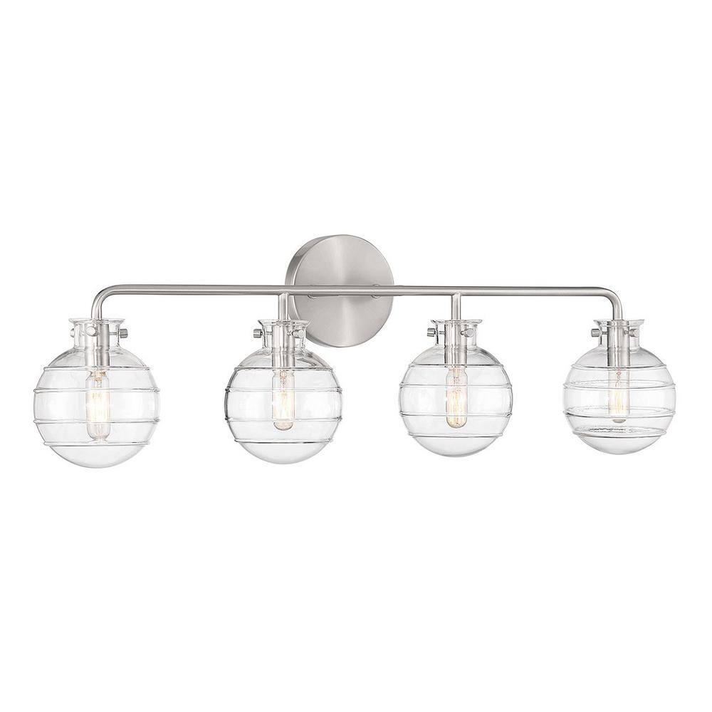 Satin Nickel 4-Light Vanity with Clear Swirl Glass Shades