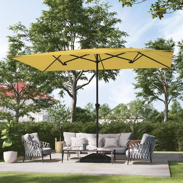 JOYESERY 11 x 7 ft. Steel Double-Sided Rectangular Outdoor Market Patio Umbrella with Crank in Yellow