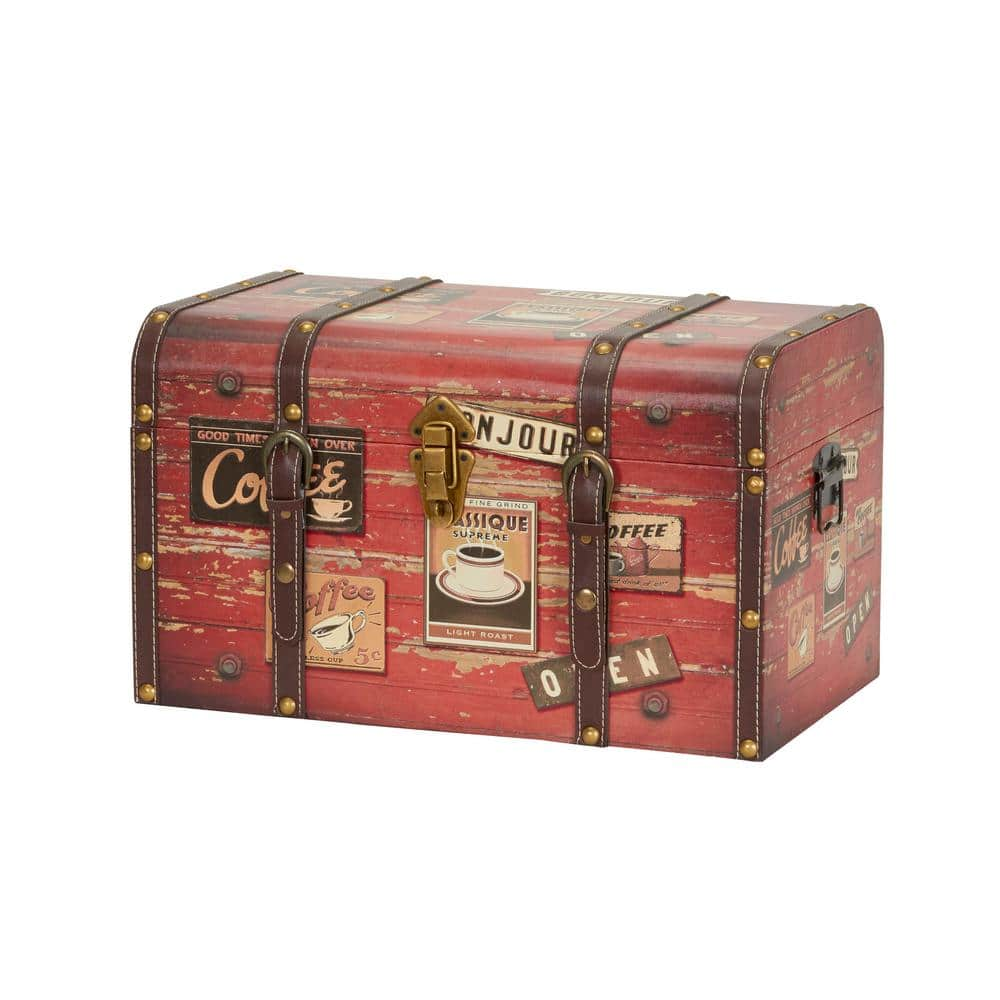 HOUSEHOLD ESSENTIALS Brown Orange Medium Coffee Shop Decorative Home Storage Trunk