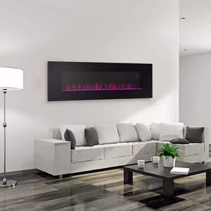 50 in. Wall-Mount 3 Changeable Color Electric Fireplace in Black