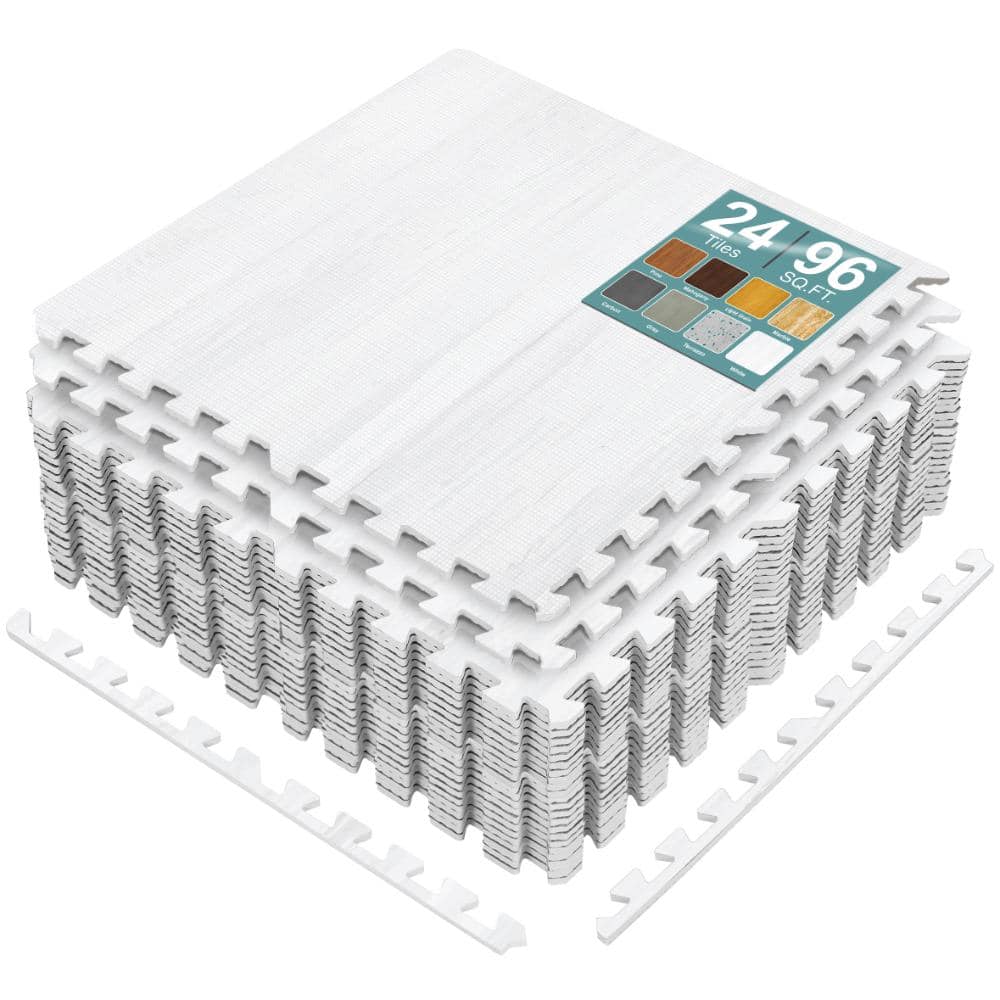 White 24 in. W x 24 in. L x .38 in Thick Foam Gym Flooring Mat (96 sq. ft.), Wood Grain Floor Interlocking Tiles price history on PriceWatchPro