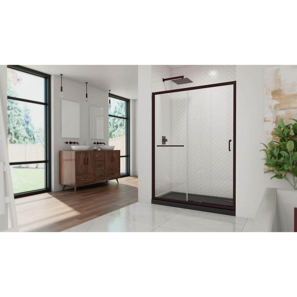 Infinity-Z 54" Clear Glass Sliding Shower Door with Oil Rubbed Bronze Frame