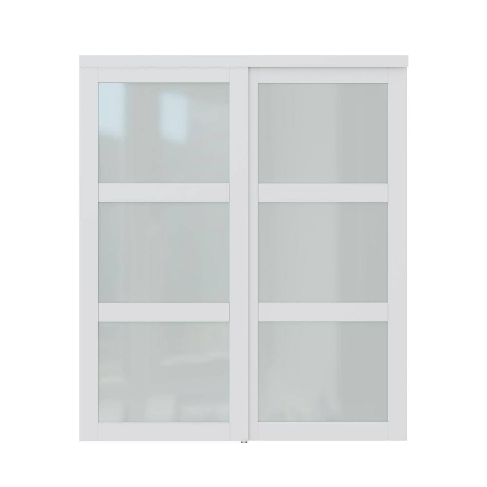 ARK DESIGN 72 in. x 80 in. 3-Lite Frosted Glass White Primed MDF ...