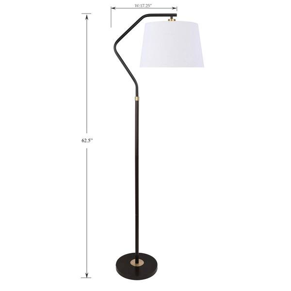 GRANDVIEW GALLERY 62.5 in. Matte Black with Royal Gold Accents Floor Lamp,  Angled Base Design, and Off-White Tapered Drum Shade SF90442