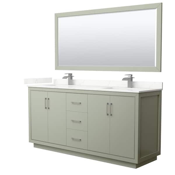 Wyndham Collection Icon 72 in. W x 22 in. D x 35 in. H Double Bath Vanity in Light Green with Giotto Quartz Top and 70 in. Mirror
