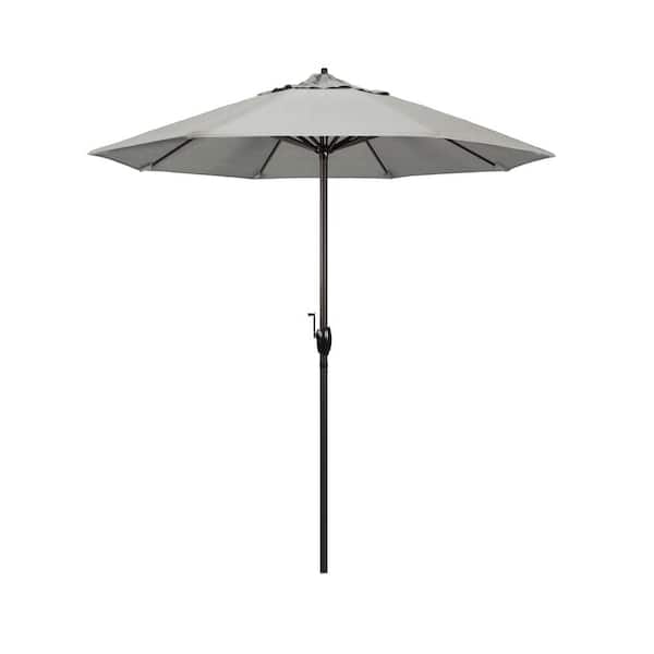 California Umbrella 7.5 ft. Bronze Aluminum Market Auto-Tilt Crank Lift Patio Umbrella in Granite Sunbrella