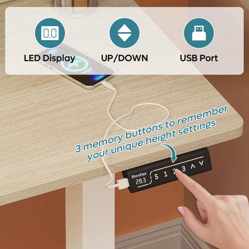 White Oak Adjustable Height Standing Desk with USB Port