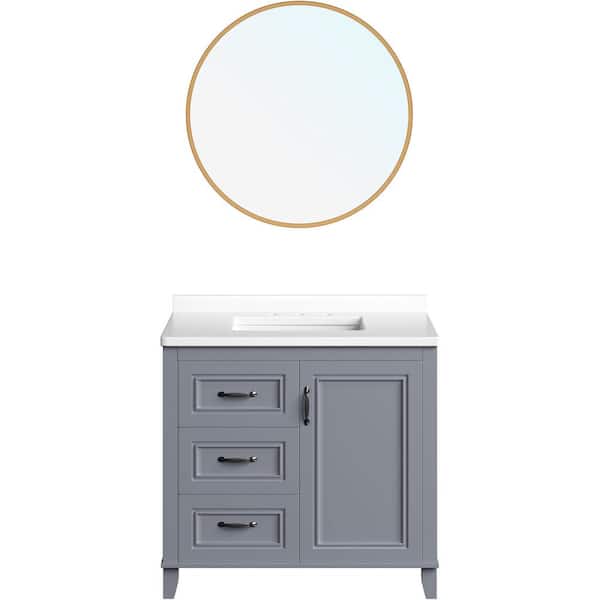 Hanover 35.43 in. W x 22.05 in. D x 33.46 in. H Ambridge Vanity Cabinet with Sink, 3 Drawers, Gray Cabinet