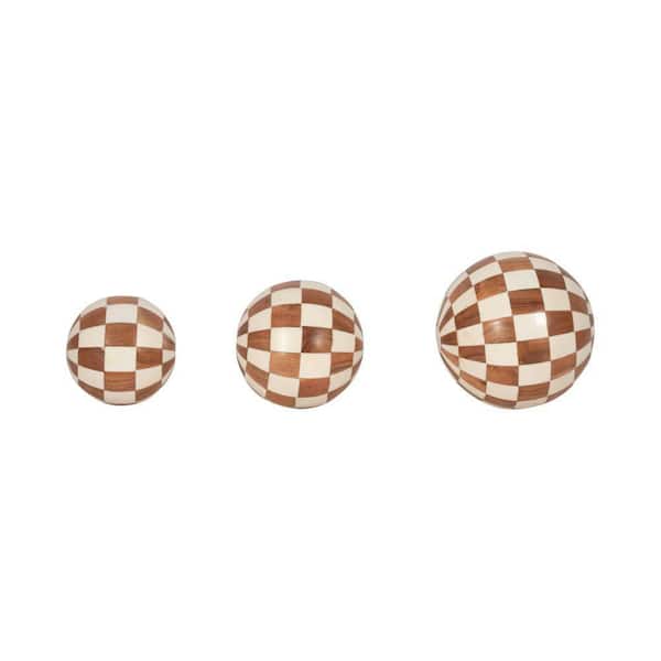 Liv & Skye Ivory 6 in. x 6 in. Resin Checkered Orbs (Set of 3)