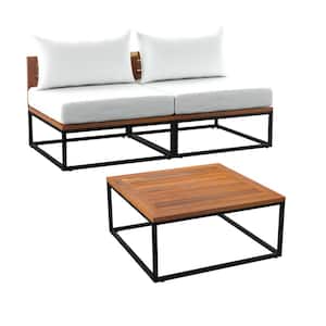Taradale 32 in. Natural Black Square Acacia Coffee Table with 2 Pieces