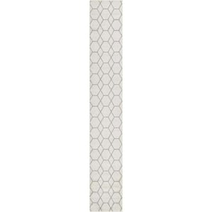 Trellis Frieze Ivory/Gray 2 ft. x 13 ft. Geometric Runner Rug