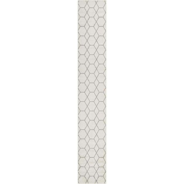 StyleWell Trellis Frieze Ivory/Gray 2 ft. x 13 ft. Geometric Runner Rug