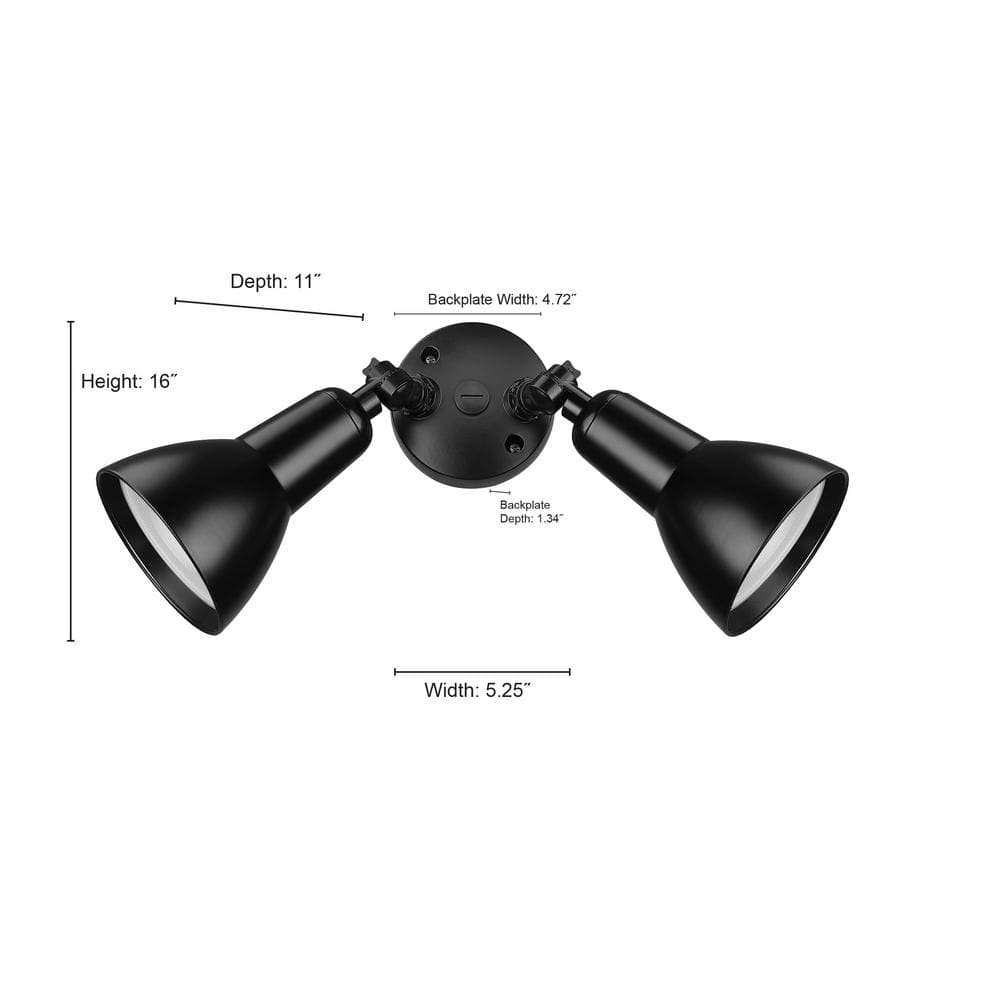 Black Adjustable Twin Head Outdoor Security Flood Light