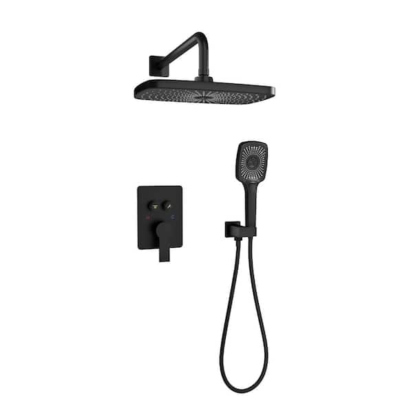 CASAINC 4-Spray 12 in. Rain Wall Mount Dual Fixed and Handheld Shower Head in Matte Black (Pressure Balanced Valve Included)