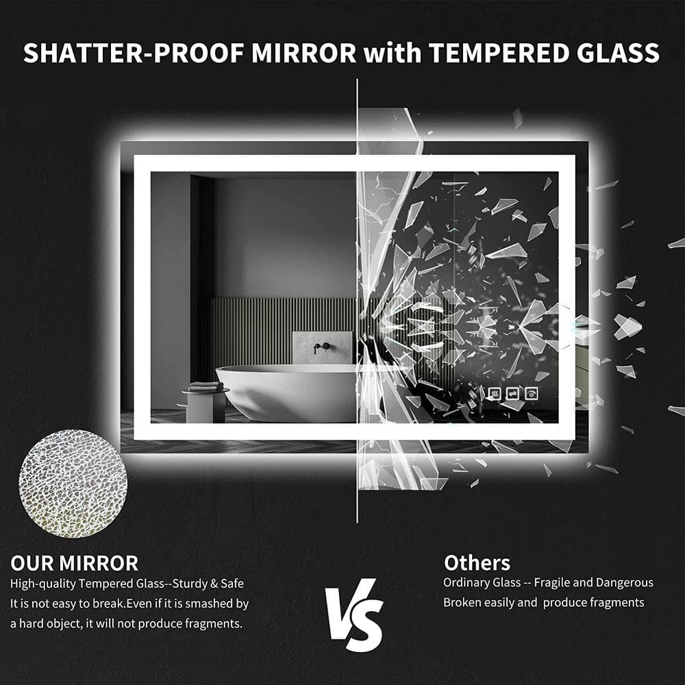 48" Frameless Rectangular LED Bathroom Vanity Mirror