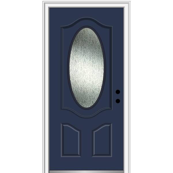 MMI Door 36 in. x 80 in. Left-Hand Inswing Rain Glass Naval Fiberglass Prehung Front Door on 4-9/16 in. Frame
