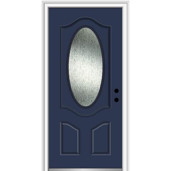 MMI Door 36 in. x 80 in. Left-Hand Inswing Rain Glass Naval Fiberglass Prehung Front Door on 6-9/16 in. Frame