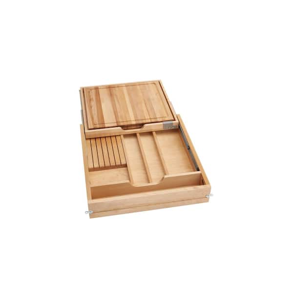 21 in. W x 21.75 in. D x 4.4 in. H Maple Wood Knife Organizer and Cutting Board Replacement Drawer System w/ Soft-Close