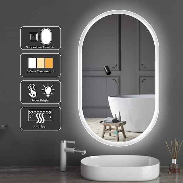 Zeafive 24 in. W x 36 in. H Oval Frameless Anti-Fog Wall Mounted